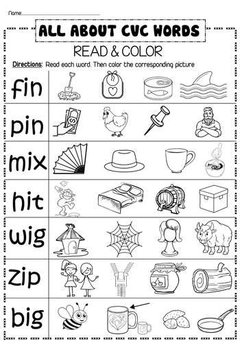 All About Cvc Words   Short Vowels And More - Matching & Color The 