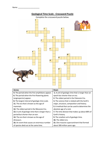 Geological Time Scale Crossword Puzzle Worksheet Activity (Printable