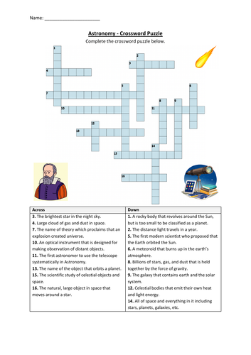 Astronomy - Crossword Puzzle Worksheet Activity (Printable) | Teaching ...