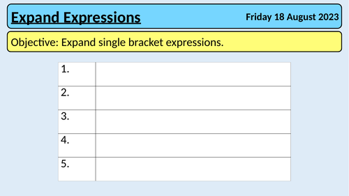 Expand Expressions (Single Brackets) | Teaching Resources