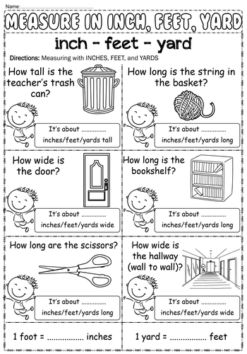 Measuring Length in Inches, Feet, and Yards Worksheets, Measurement  Activities