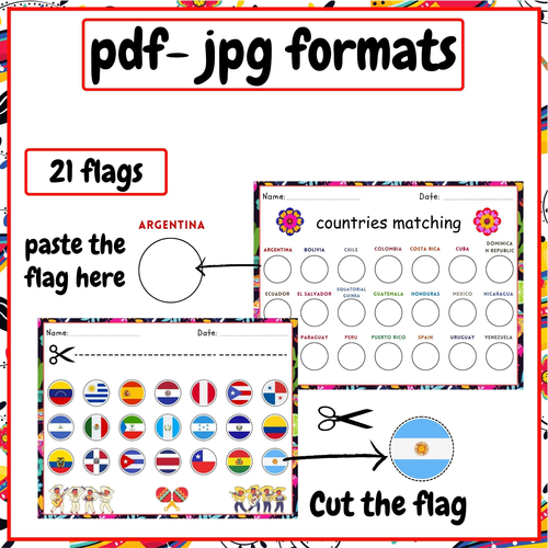 Hispanic Heritage Month worksheets and decor | Hispanic countries matching game