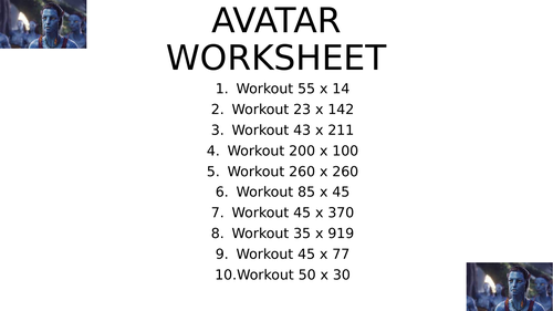 Avatar worksheet 10
