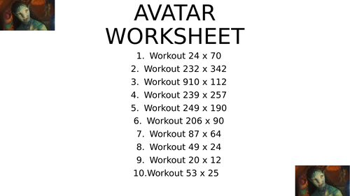Avatar worksheet 3