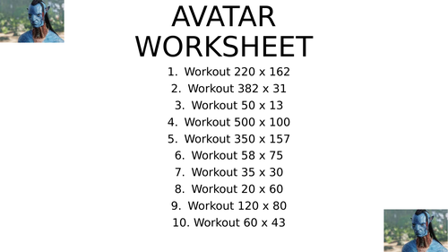 Avatar worksheet 9
