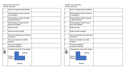 Metals & their properties - WJEC Engineering | Teaching Resources
