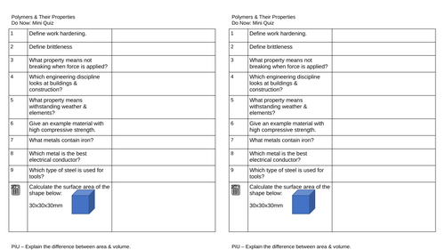 Polymers & properties - WJEC Engineering | Teaching Resources