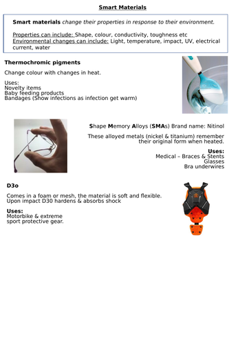Smart Materials - WJEC Engineering | Teaching Resources