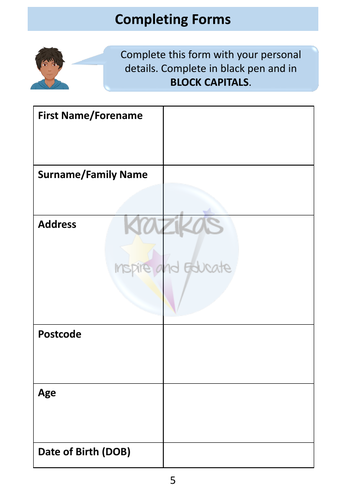 Functional Skills English - Entry Level 2 Writing - Form Filling ...