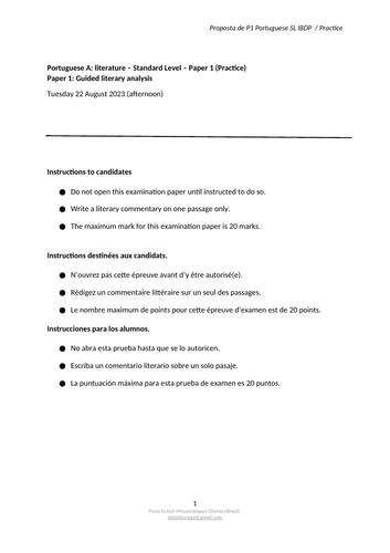 Paper 1 Portuguese A Practice (Prose: Mozambique and Drama: Brazil)