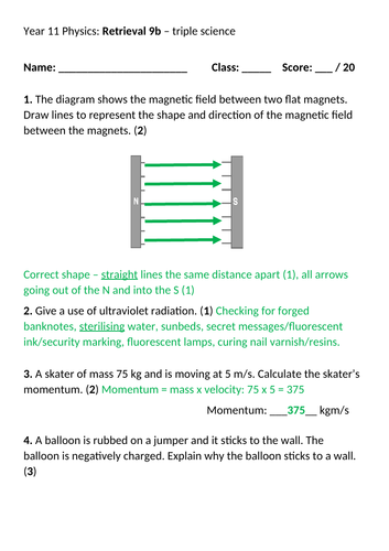 Retrieval practice activities (full set) Edexcel 9-1 GCSE Physics ...