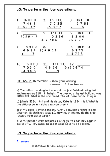 KS2 Four Operations Sheet 2