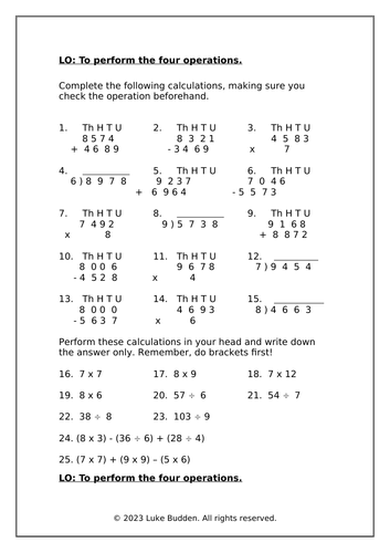 KS2 Four Operations Sheet 3