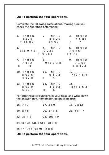 KS2 Four Operations | Teaching Resources