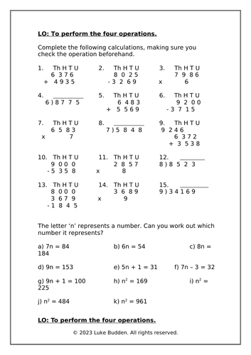 KS2 Four Operations Sheet 4