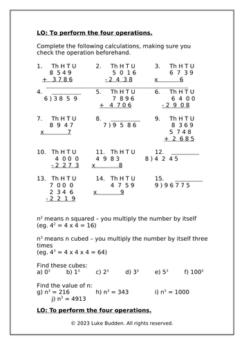 KS2 Four Operations Sheet 5