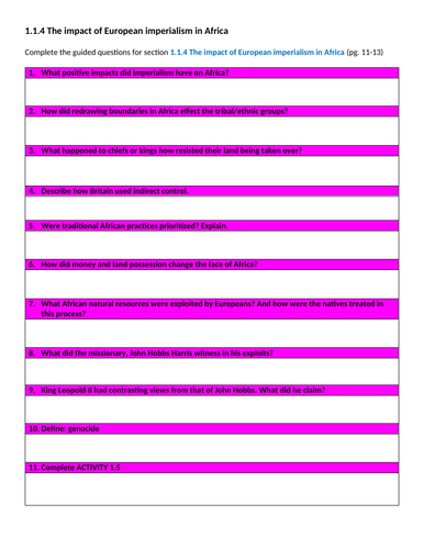 1.1.4 The impact of European imperialism in Africa | Teaching Resources