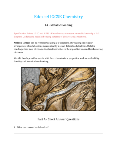 Edexcel IGCSE Chemistry Lesson 14 - Metallic Bonding | Teaching Resources