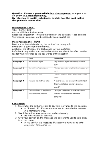 Shakespeare's Sonnets - Literature Study (Sonnet 18; Sonnet 130 ...