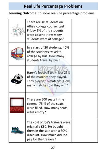 Percentages Workbook Level 1 Maths Functional Skills | Teaching Resources