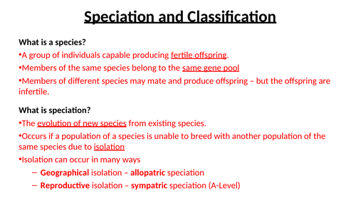 A-Level AQA Biology - Speciation, Courtship Behaviours and Classification