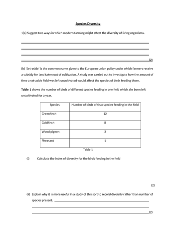 A-level Aqa Biology - Maintaining Biodiversity 