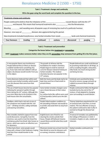 Renaissance Medicine Booklets - MTT Edexcel GCSE