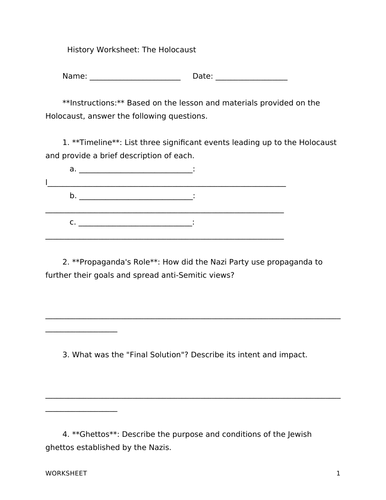 Holocaust World History Worksheet   Answers Teaching Resources