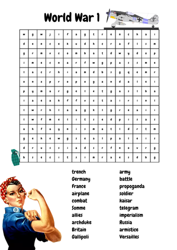 world-war-1-word-search-teaching-resources