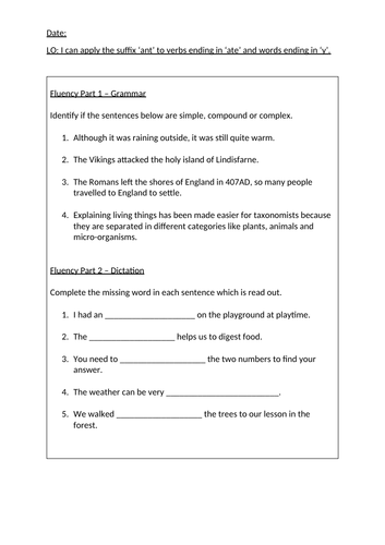 Spelling Suffix -ant Lesson