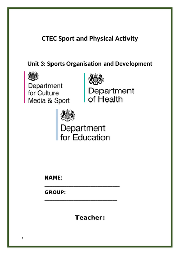 CTEC Sport-Unit 3 Sports Originisation and Development Learning Objective 1 Workbooklet