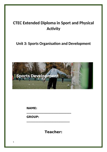 CTEC Sport-Unit 3 Sports Originisation and Development Learning Objective 2 Workbooklet