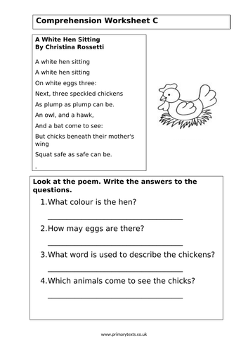 KS1 Classic Poetry Lesson: Hen and Chicks Poem with Comprehension and ...