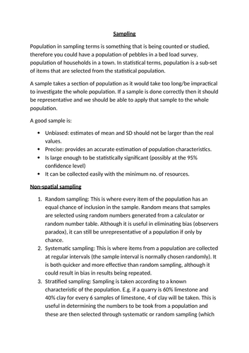 A Level Geography Sampling Revision Notes | Teaching Resources