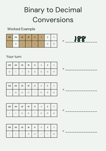 Binary-to-Decimal Worksheet pack | Teaching Resources