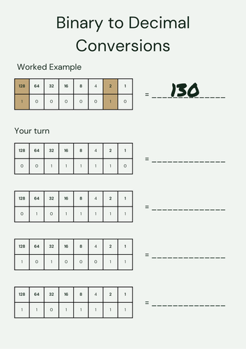 Binary-to-Decimal Worksheet pack | Teaching Resources