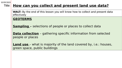 KS3 fieldwork: sampling strategies, primary and secondary data