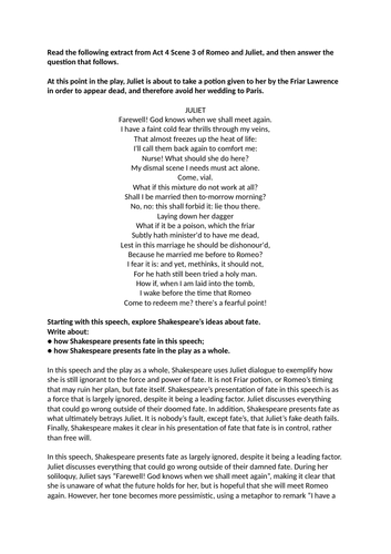 Romeo and Juliet Grade 9 Essay Exemplar GCSE English Literature