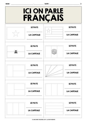 FRENCH-SPEAKING COUNTRIES FLAGS WORKSHEETS | Teaching Resources