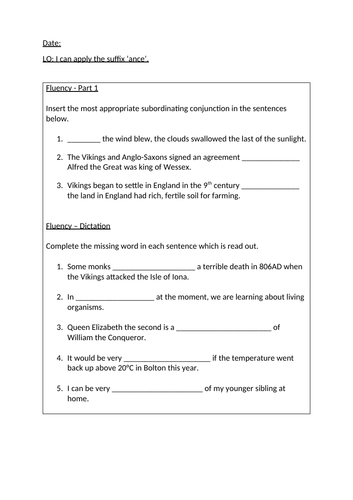 Spelling Suffix -ance Lesson