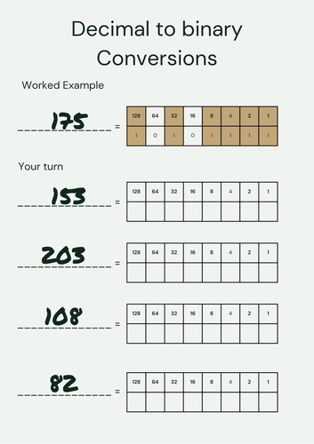 Decimal-to-Binary worksheet pack | Teaching Resources