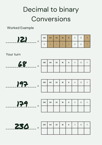 Decimal-to-Binary worksheet pack | Teaching Resources