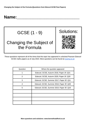 Changing the Subject of a Formula. GCSE Maths Past Paper Questions ...