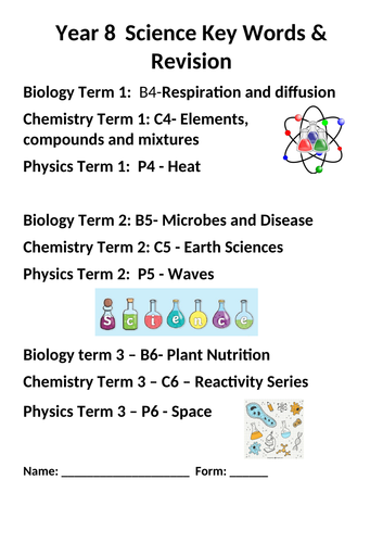 Year 8 Science Key Words and Revision | Teaching Resources