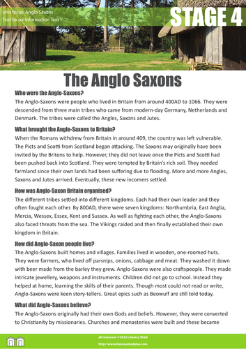 Who Were The Anglo Saxons Reading Comprehension Ks2 Teaching Resources