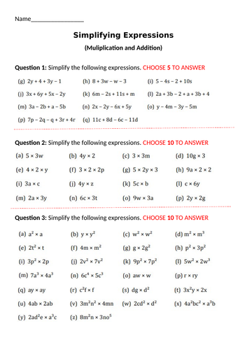 Simplifying Expressions- Collecting Like Terms & Multiplying Terms 