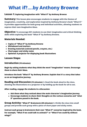 Lesson Plan: "What If" by Anthony Browne | Teaching Resources
