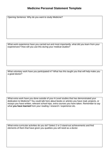 Medicine Personal Statement Template + Reading List | Teaching Resources