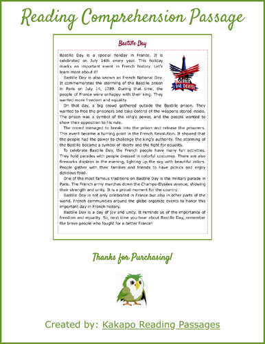 Bastille Day Reading Comprehension and Word Search Teaching Resources
