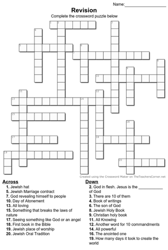 Christianity and Judaism Crossword GCSE Religious Studies Edexcel